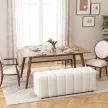 Modern hálószobai pad, kárpitozott pad fa vázzal, teherbírás akár 220 kg, lábtartó, krémfehér