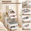  Schminktisch mit Spiegel und Hocker mit Klappspiegel, Kosmetiktisch mit Schubladen, Weiß