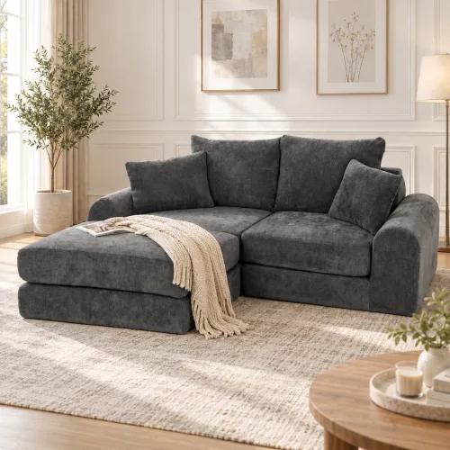  Modulares Eck-Schlafsofa, wandelbar, Soft-Design ohne harte Kanten, 76 cm Sitztiefe, hochdichter Schaum, dunkelgrau