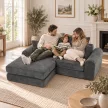  Modulares Eck-Schlafsofa, wandelbar, Soft-Design ohne harte Kanten, 76 cm Sitztiefe, hochdichter Schaum, dunkelgrau