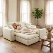  Modulares Ecksofa mit wendbarer Ottomane, wolkenweiches Chenille-Sofa in L-Form, breite Sitzfläche, cremeweiß