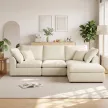  Modulares Ecksofa mit wendbarer Ottomane, wolkenweiches Chenille-Sofa in L-Form, breite Sitzfläche, cremeweiß