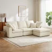  Modulares Ecksofa mit wendbarer Ottomane, wolkenweiches Chenille-Sofa in L-Form, breite Sitzfläche, cremeweiß