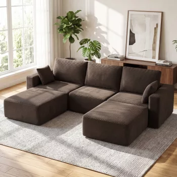    Modulares U-Sofa 287 cm, rahmenlos, breite tiefe Sitzfläche aus Cord, High-Density-Schaum, ohne Montage, Khaki