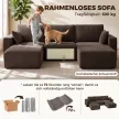  Modulares U-Sofa 287 cm, rahmenlos, breite tiefe Sitzfläche aus Cord, High-Density-Schaum, ohne Montage, Khaki