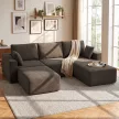  Modulares U-Sofa 287 cm, rahmenlos, breite tiefe Sitzfläche aus Cord, High-Density-Schaum, ohne Montage, Khaki