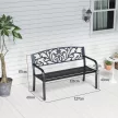 Fém kerti pad, virágmintás, 2 személyes, 240 kg teherbírás, acél, 127H x 60SZ x 87M cm, fekete
