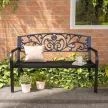 Fém kerti pad, virágmintás, 2 személyes, 240 kg teherbírás, acél, 127H x 60SZ x 87M cm, fekete