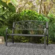 Fém kerti pad, virágmintás, 2 személyes, 240 kg teherbírás, acél, 127H x 60SZ x 87M cm, fekete