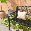 Fém kerti pad, virágmintás, 2 személyes, 240 kg teherbírás, acél, 127H x 60SZ x 87M cm, fekete