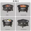 Tűzrakó tál pókerrel, szikrahálóval, tűzkosárral, kerek tűzasztallal, tűzrakóhellyel kertbe, kempingezéshez, BBQ-hoz, acél, fekete, 81 x 81 x 50 cm