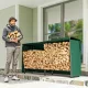 Tűzifatartó állvány, 0,6 m³, fedéllel, porszórt fém, 200 kg-ig, fekete/sötétzöld