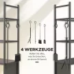  4-Ebenen-Feuerholzregal mit Rädern und 4 Werkzeugen, Brennholzregal aus Metall für den Innen- und Außenbereich, Schwarz