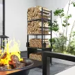  4-Ebenen-Feuerholzregal mit Rädern und 4 Werkzeugen, Brennholzregal aus Metall für den Innen- und Außenbereich, Schwarz