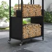  4-Ebenen-Feuerholzregal mit Rädern und 4 Werkzeugen, Brennholzregal aus Metall für den Innen- und Außenbereich, Schwarz