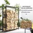  Feuerholzgestell mit Rädern, mobil, Metallrahmen, bis 150 kg, 120 x 32 x 151 cm, schwarz