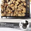  Feuerholzgestell mit Rädern, mobil, Metallrahmen, bis 150 kg, 120 x 32 x 151 cm, schwarz