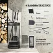  Kaminbesteck, 5-teilig, Besen, Schaufel, Zange, Schürhaken und Korb, feuerfestes Metall, Schwarz