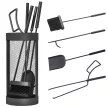  Kaminbesteck, 5-teilig, Besen, Schaufel, Zange, Schürhaken und Korb, feuerfestes Metall, Schwarz