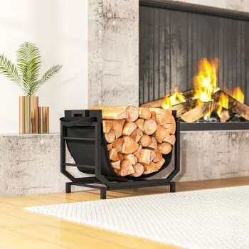    Kaminholzregal für innen 53 x 33 x 43 cm Brennholzregal mit Tragetasche Metall Schwarz