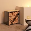  2-in-1 Kaminholzregal für innen 58 x 36 x 60cm erhöhtes Brennholzregal mit Trenner Metall Schwarz