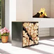  2-in-1 Kaminholzregal für innen 58 x 36 x 60cm erhöhtes Brennholzregal mit Trenner Metall Schwarz