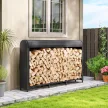  Kaminholzregal Metall 199 x 30 x 121 cm Brennholzregal 0,6m³ mit wasserdichter Abdeckung bis 300kg