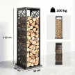 Aminholzregal 38 x 38 x 112 cm magasított tűzifatartó 4 kampóval, dekoratív kivágásokkal, 100 kg-ig, acél