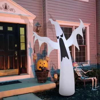   Felfújható Halloween szellem 1,8 m-es dekoráció LED-ekkel IP44 önfelfújó poliészter fehér 130 x 30 x 180 cm