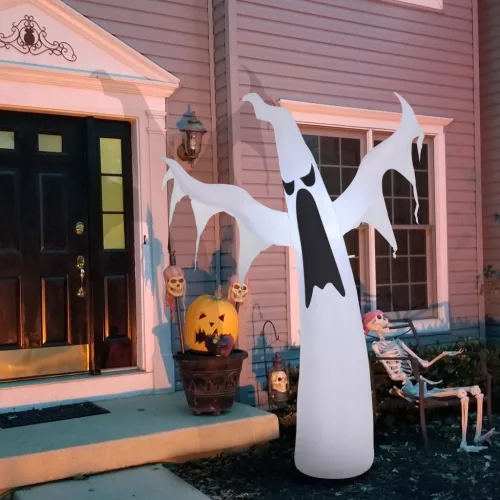Felfújható Halloween szellem 1,8 m-es dekoráció LED-ekkel IP44 önfelfújó poliészter fehér 130 x 30 x 180 cm