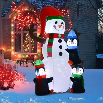    Schneemann Outdoor-Weihnachtsdekoration, inkl. Gebläse, bunte LED's, selbstaufblasend 1,4 m, Mehrfarbig