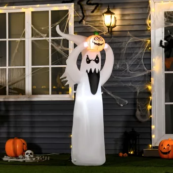   Felfújható Halloween szellem dekoráció 1,8 m LED-ekkel, fehér + narancssárga poliészter 80 x 40 x 180 cm