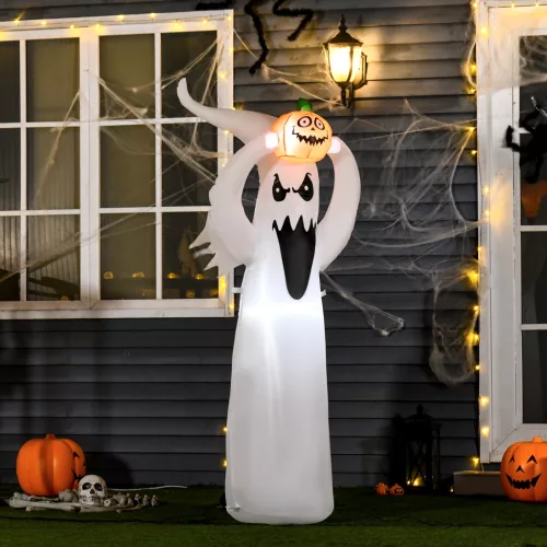 Felfújható Halloween szellem dekoráció 1,8 m LED-ekkel, fehér + narancssárga poliészter 80 x 40 x 180 cm