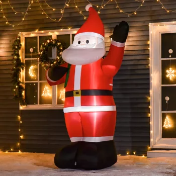   Mikulás, 2,40 m magas, LED világítással, önfelfújó kerti dekoráció