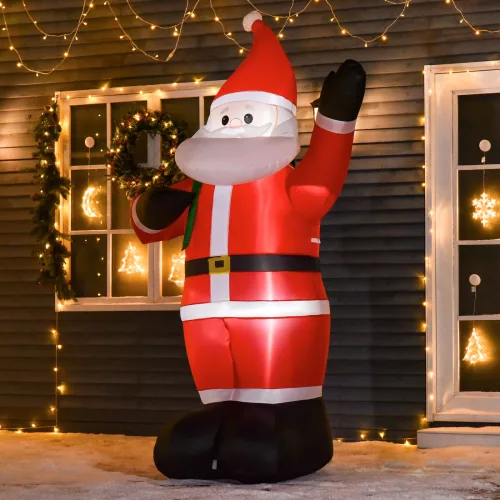 Mikulás, 2,40 m magas, LED világítással, önfelfújó kerti dekoráció