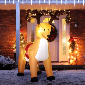   Felfújható rénszarvas, 1,8 m, LED lámpák, kiegészítők, automatikus felfújás, sárga