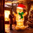 Felfújható karácsonyfadísz 1,83 m-es mézeskalácsfigura masnival, 3 LED-del, belső ventilátorral és kerti dekorációval
