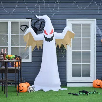   Felfújható Halloween szellem 2,4 m-es dekoráció LED-ekkel IP44 önfelfújó poliészter fehér + piros 150 x 80 x 240 cm