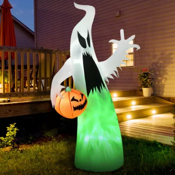   Önfelfújó, hátborzongató szellem/szellem LED-es fényekkel, Halloween dekoráció, poliészter, fehér, 105 x 65 x 180 cm