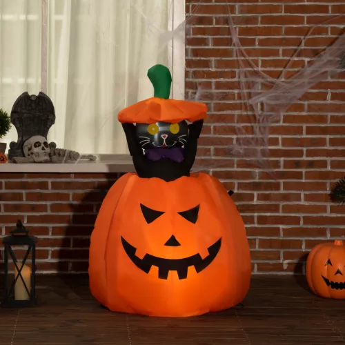 Önfelfújó halloweeni dekoráció, halloweeni tök, LED-ekkel, kültéri, időjárásálló, 76 x 64 x 115 cm, narancssárga