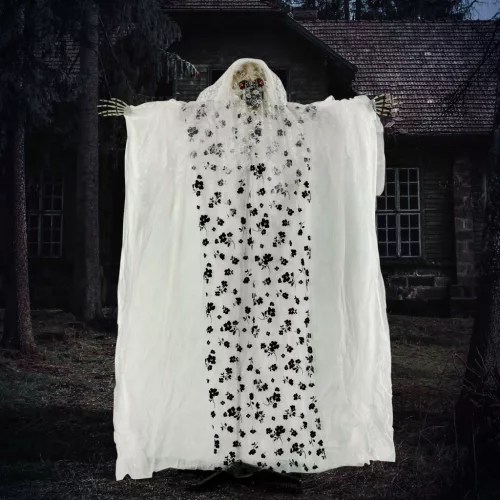 Halloween dekoráció szellem menyasszony, sikolyok és ragyogó szemek, mozgásérzékelős, 170 cm magas, beltéri