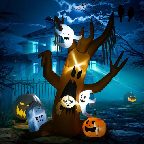 Halloween dekoráció, 2,40 m magas szellemfa, önfelfújó, LED világítás, kültéri használatra