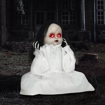   Halloween dekorációs horror baba, LED szemek, üvöltés, felugrás, hang- és mozgásérzékelő, 60 cm