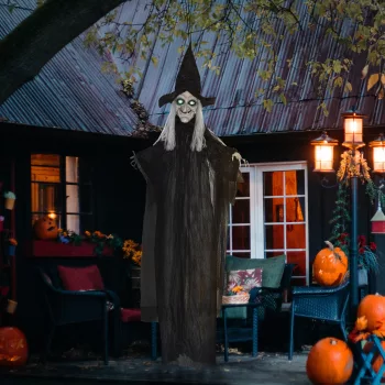   Halloween boszorkány, Halloween dekoráció, hangfunkcióval, mozgásérzékelővel, LED fényekkel, 130 cm x 18 cm x 183 cm