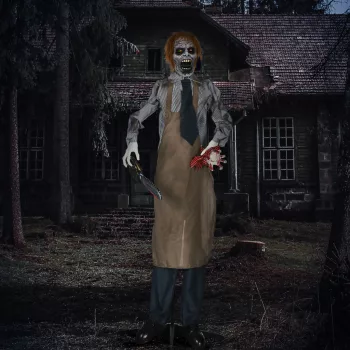   Halloween dekoráció, láncfűrészes gyilkos, mozgatható, láncfűrész hangja, automatikus váltás, 1,70 m