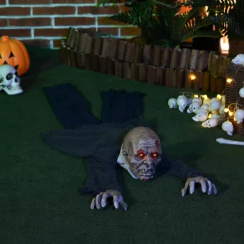   Halloween dekorációs zombi, LED szemek, üvöltés és mászás, hang- és mozgásérzékelő, elemes, 159 cm