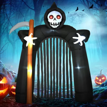   Nagy halloweeni kerti dekoráció, Grim Reaper, önfelfújó boltív LED világítással, 2,85 m