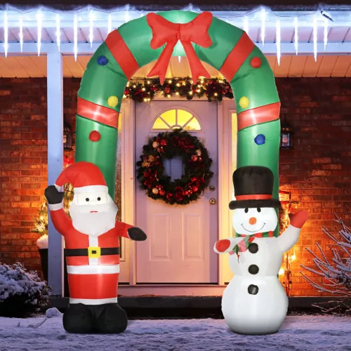  Aufblasbarer Torbogen mit Weihnachtsmann und Schneemann, LED-Beleuchtung, integriertes Gebläse, 198 x 80 x 245 cm
