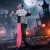 Ijesztő bohóc halloweeni dekoráció, mozgatható, nevető funkcióval, rózsaszín+lila