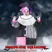 Ijesztő bohóc halloweeni dekoráció, mozgatható, nevető funkcióval, rózsaszín+lila